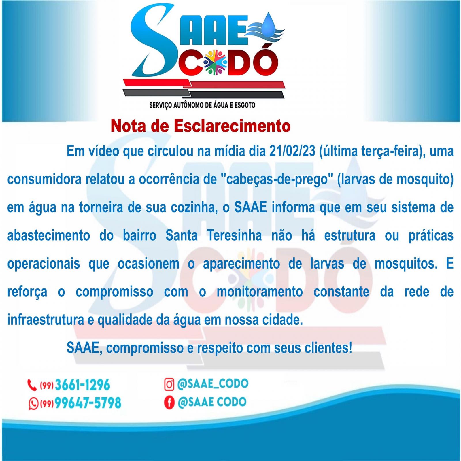 NOTA DE ESCLARECIMENTO SAAE 23/02/23