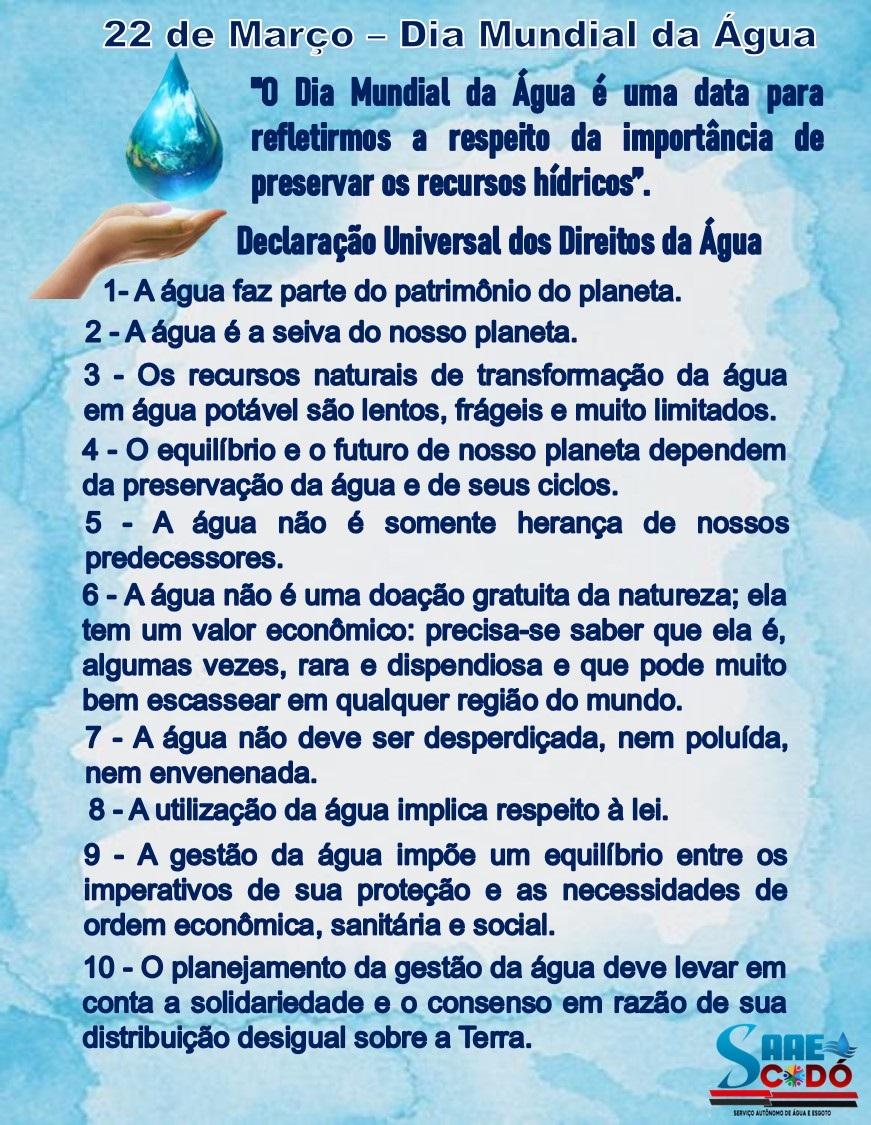 Dia Mundial da Água - 22 de Março.