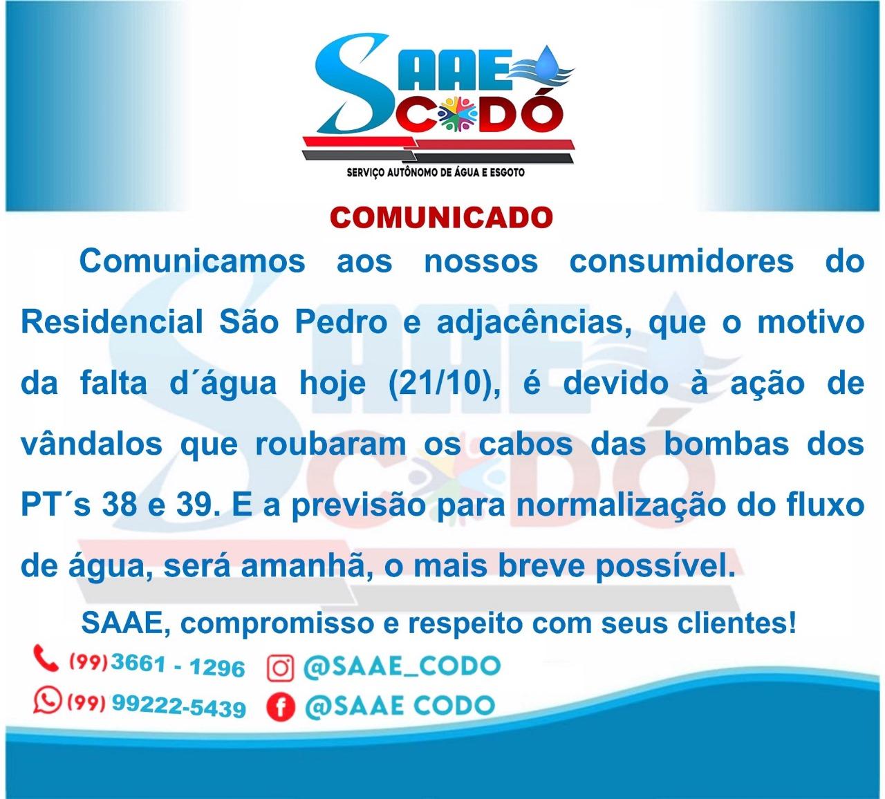 Comunicado SAAE 21/10/2023. Comunicado SAAE 21/10/2023.