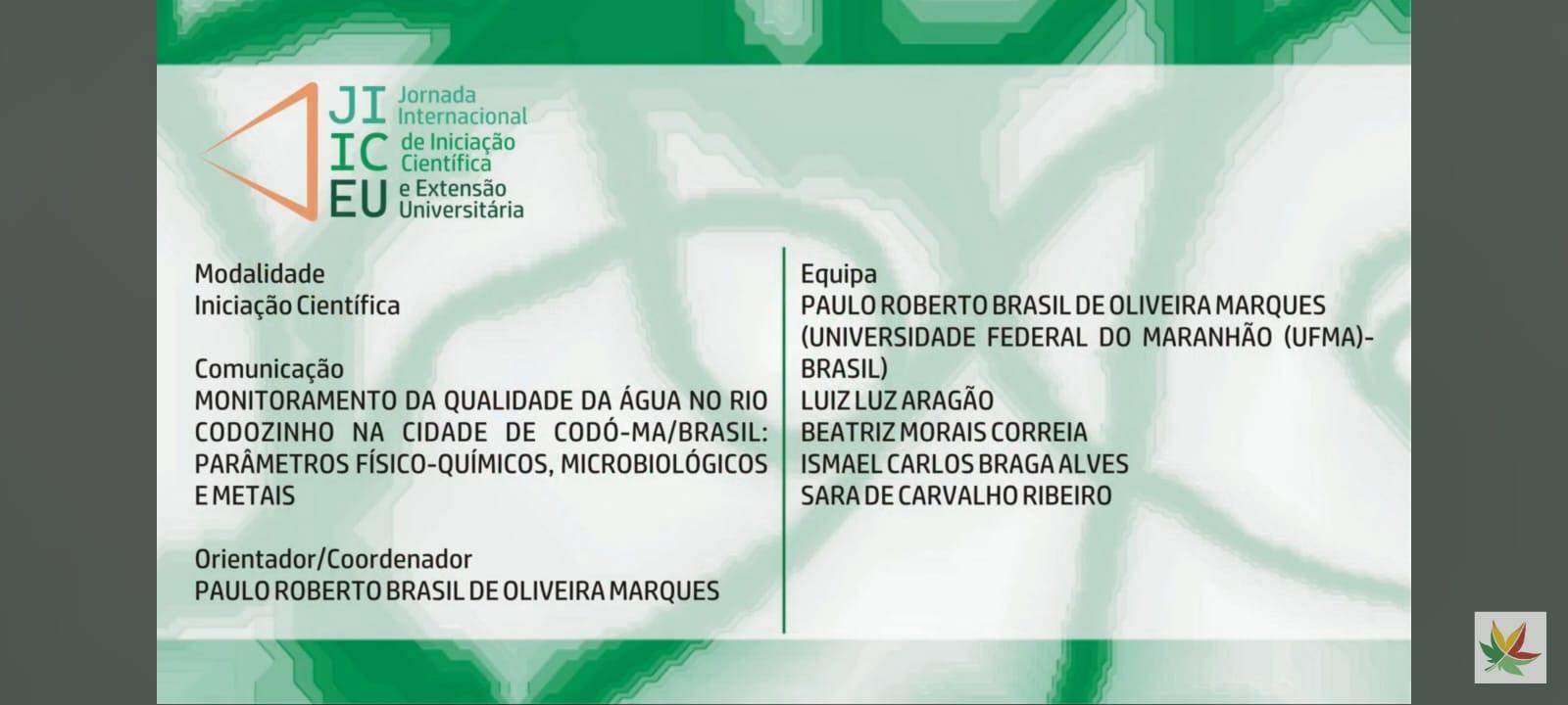 O SAAE Codó foi mencionado em apresentação de pesquisa universitária durante a Jornada Internacional de Iniciação Científica e Extensão Universitária- JIICEU 2023.